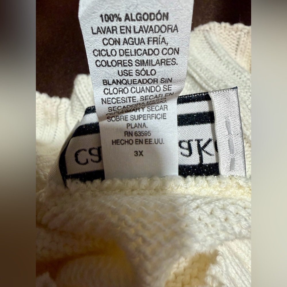 🤍 Carly Blake Ivory 100% Cotton Knit Sweater – Size 3X (Made in USA) - Picture 6 of 6